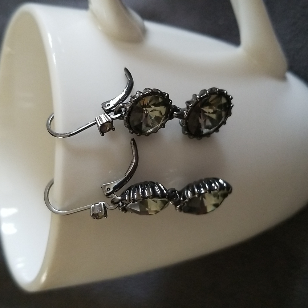 Black and Green Rhinestone Dangle Earrings - Picture 3 of 6